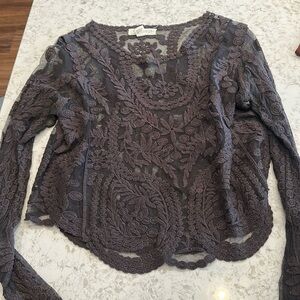 Sheer long sleeve lace blouse